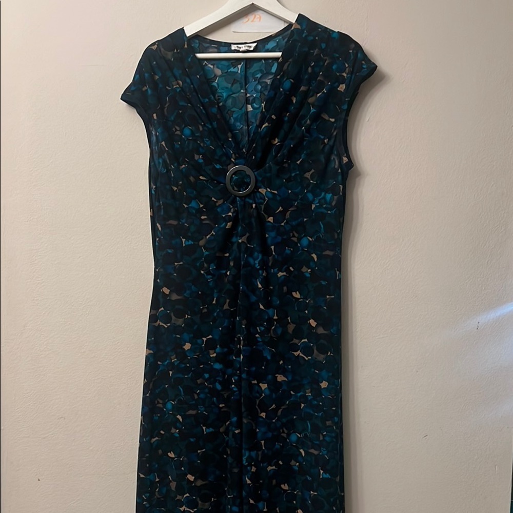White House Black Market Blue Ruched Midi Dress length 44” pit to pit 20”